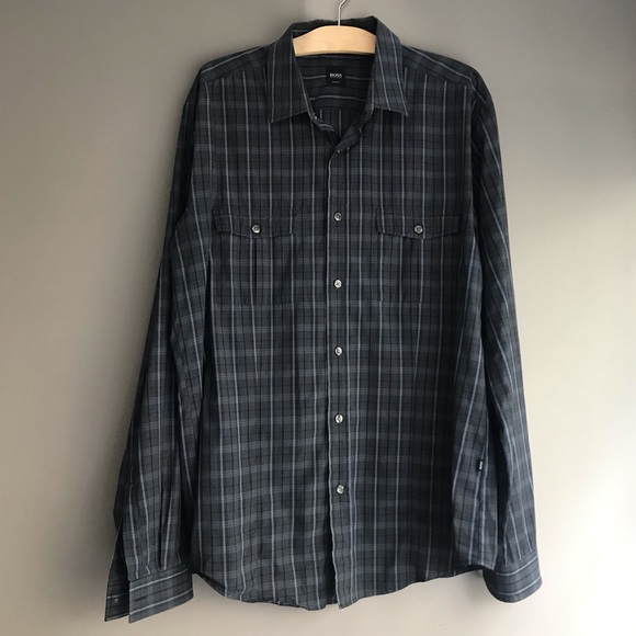Hugo Boss Blue Plaid Shirt - Picture 1 of 5